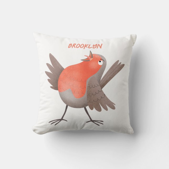 Coussin Caricature d'oiseau rouge chantant mignon (Recto)