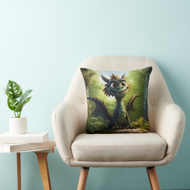 Coussin Caricature Dragon Vert (Chaise)