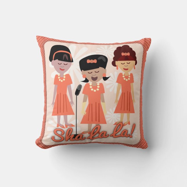 Coussin Caricature du groupe de filles Sha La La Sixties (Recto)
