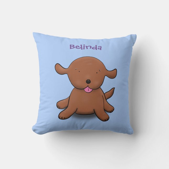 Coussin Caricature en bleu pour chien de chiot joyeux (Recto)