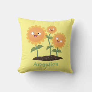 Coussin Caricature joli tournesol souriant illustration