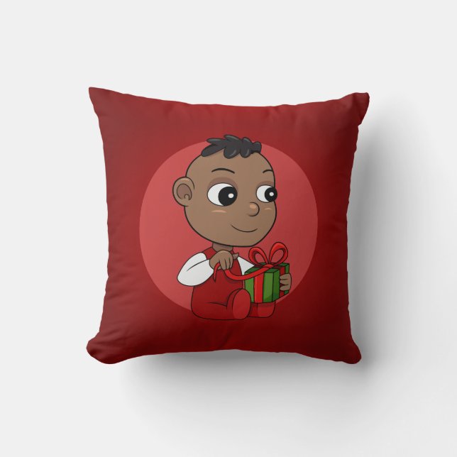 Coussin Caricature pour bébé afro-américain de Noël (Recto)