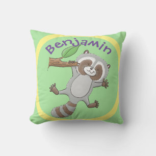 Coussin Caricature pour bébé au raton laveur joyeux