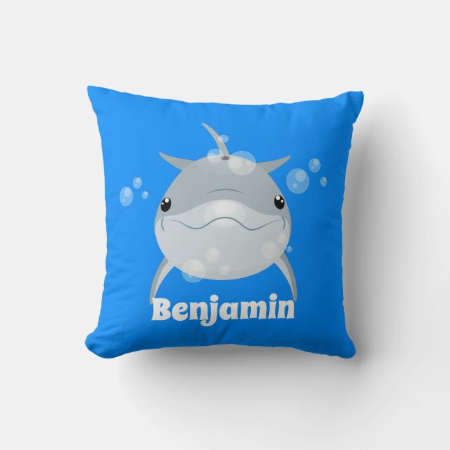 Coussin Caricature pour dauphin kawaii joyeux (Recto)