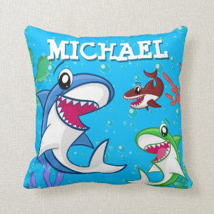 Coussin Caricature pour enfants requin sous-marin Blue Sea