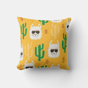 Coussin Caricature sans joint llama et motif de cactus en