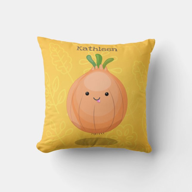 Coussin Caricature vert oignon brun joli (Recto)