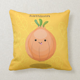 Coussin Caricature vert oignon brun joli