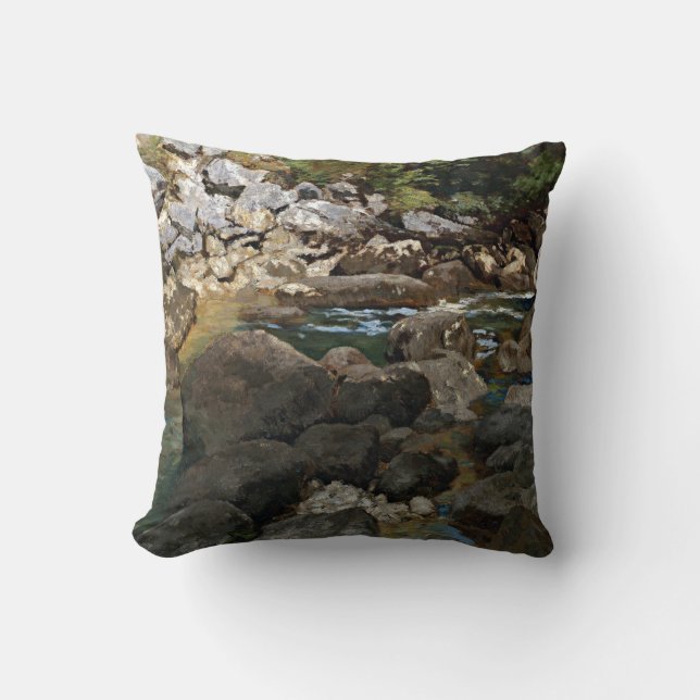 Coussin Carl Schuch Mountain Stream avec Boulders (Recto)