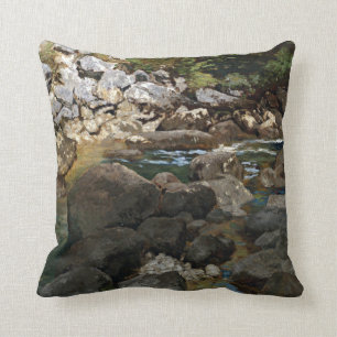 Coussin Carl Schuch Mountain Stream avec Boulders