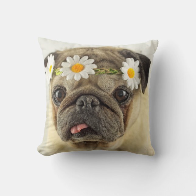 Coussin Carlin avec couronne de marguerite (Recto)