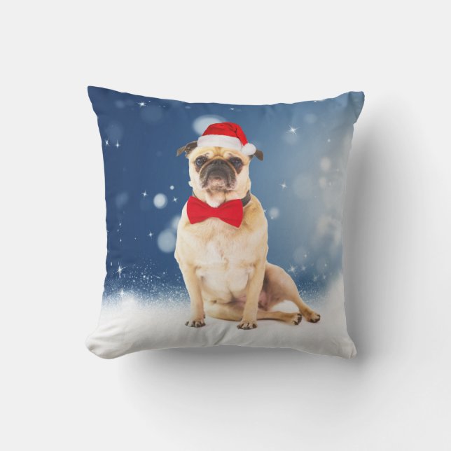 Coussin Carlin avec Noël Santa Hat (Recto)