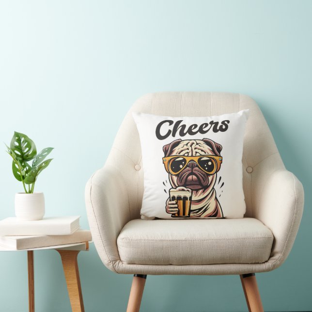 Coussin Carlin Boire de la bière mème (Chaise)