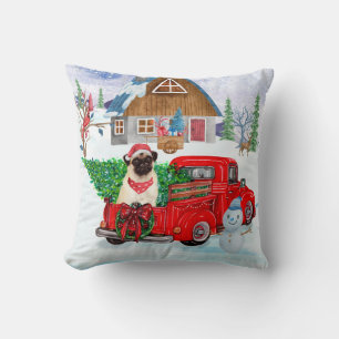 Coussin Carlin Chien dans la livraison de Noël Camion neig