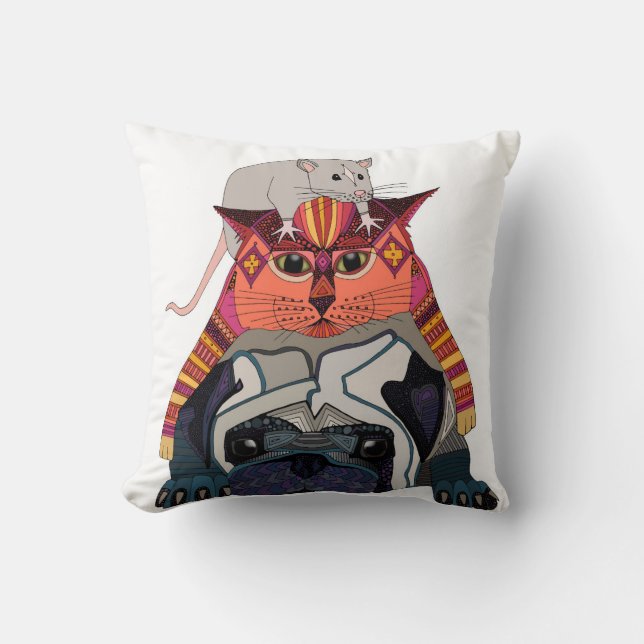Coussin carlin de chat de souris blanc (Recto)