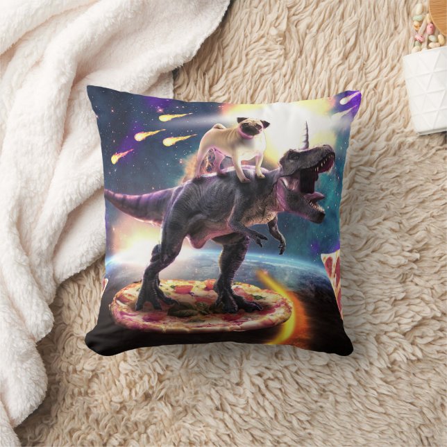 Coussin Carlin équitation dinosaur licorne dans l'espace (Couverture)