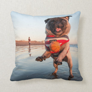 Coussin Carlin jouant au bal sur la plage