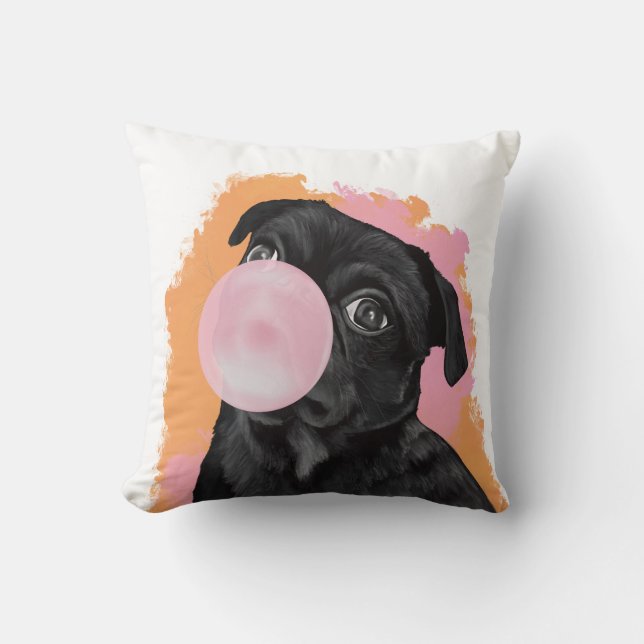 Coussin Carlin noir rétro Bubblegum rose (Recto)