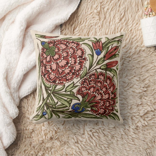 Coussin Carnation Carrelage Fleur Antique Art Rustique (Couverture)