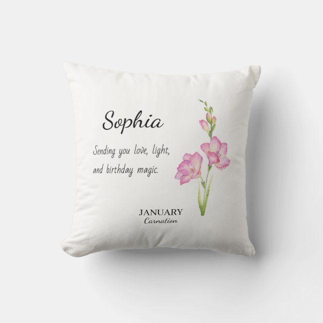 Coussin Carnation de janvier Anniversaire personnalisé (Recto)