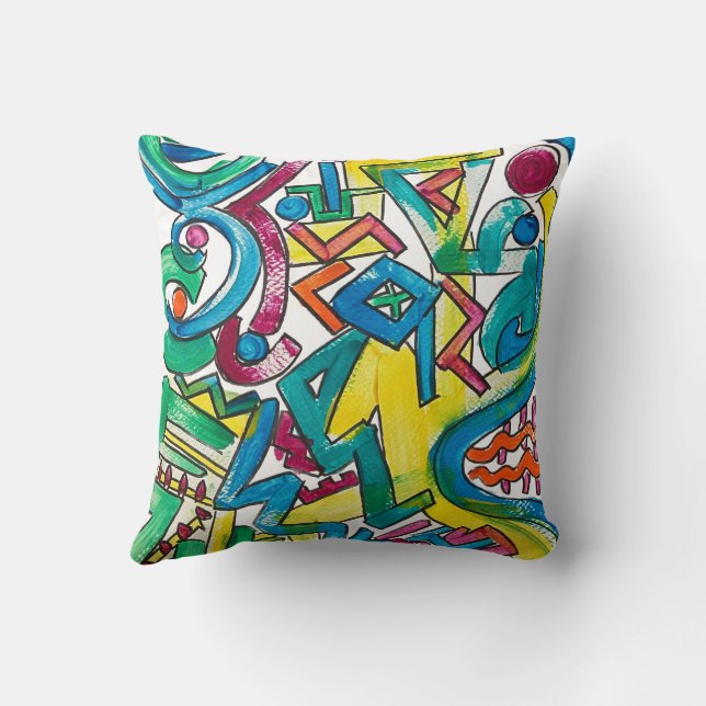 Coussin Carnaval - Art Géométrique Moderne Peint à la Main (Verso)