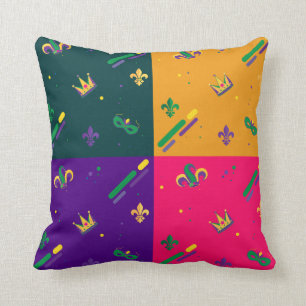 Coussin Carnaval de Mardi Gras Arlequin Fleur de Lis Diamo