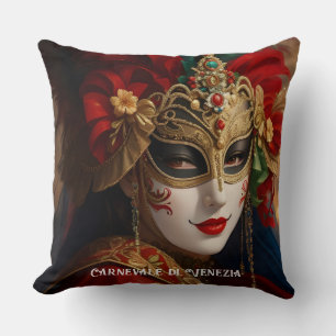 Coussin Carnaval de Venise masque or rouge vert