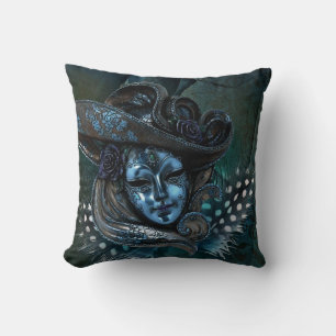 Coussin Carnaval Masque-bleu Damas Jeu d'oreiller