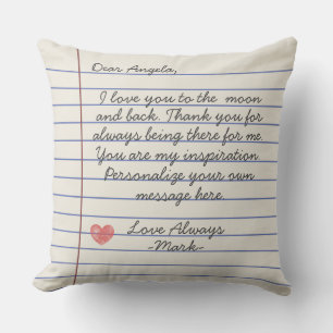 Coussin Carnet manuscrit lettre d'amour ou message personn