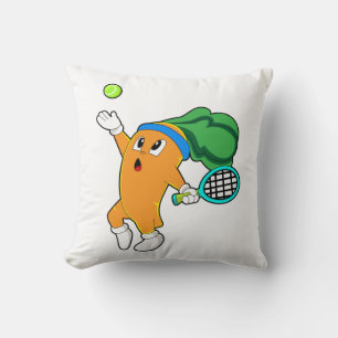 Coussin Carotte au tennis avec raquette de tennis