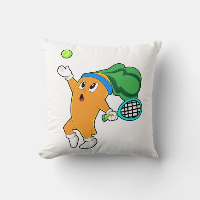 Coussin Carotte au tennis avec raquette de tennis (Recto)
