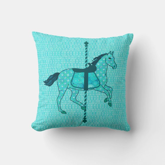 Coussin Carousel Horse - Turquoise et Aqua (Recto)