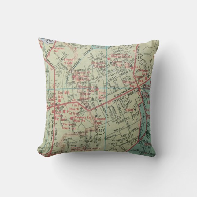 Coussin CARRBORO ET CHAPEL HILL, carte de cru d'OR (Recto)
