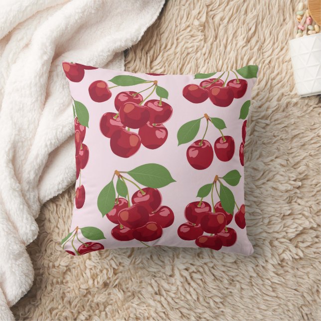 Coussin Carré à motif cerise rouge (Couverture)