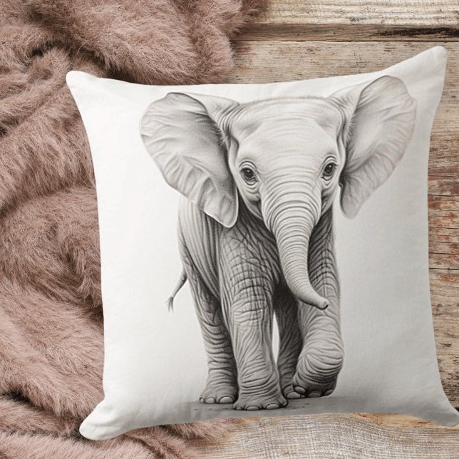 Coussin carré bébé éléphant noir et blanc (Créateur téléchargé)
