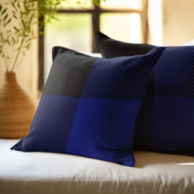 Coussin Carré bleu et noir buffalo plaid (Créateur téléchargé)