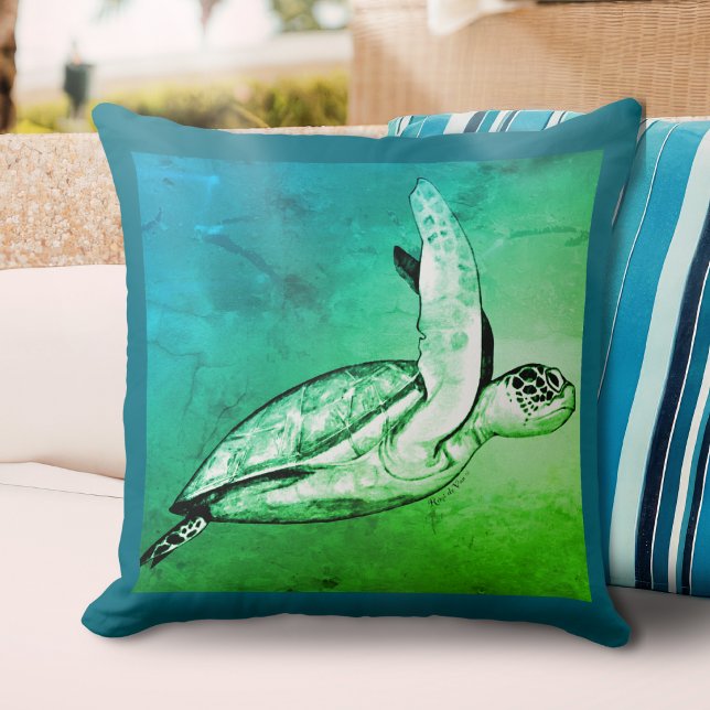 Coussin Carré d'art original Tortue de mer  (Créateur téléchargé)