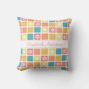 Coussin Carré de coeur de filles Motif de folie rétro