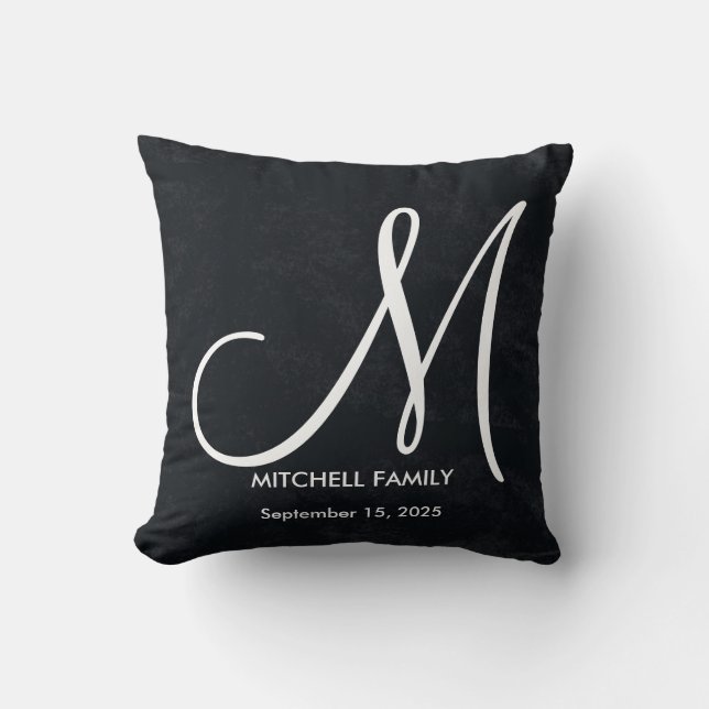 Coussin Carré de la famille de Mariage de Monogramme noir  (Recto)