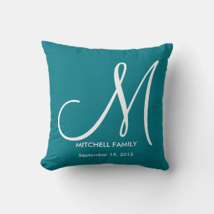 Coussin Carré de la famille de Mariage de Monogramme noir