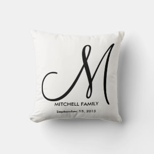 Coussin Carré de la famille de Mariage de Monogramme noir 