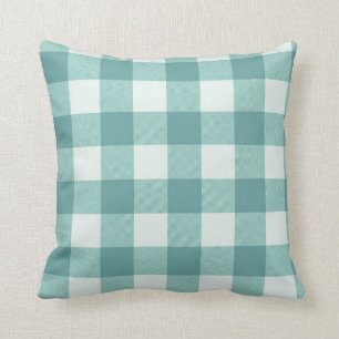 Coussin Carré de plaid blanc turquoise rustique de Buffalo