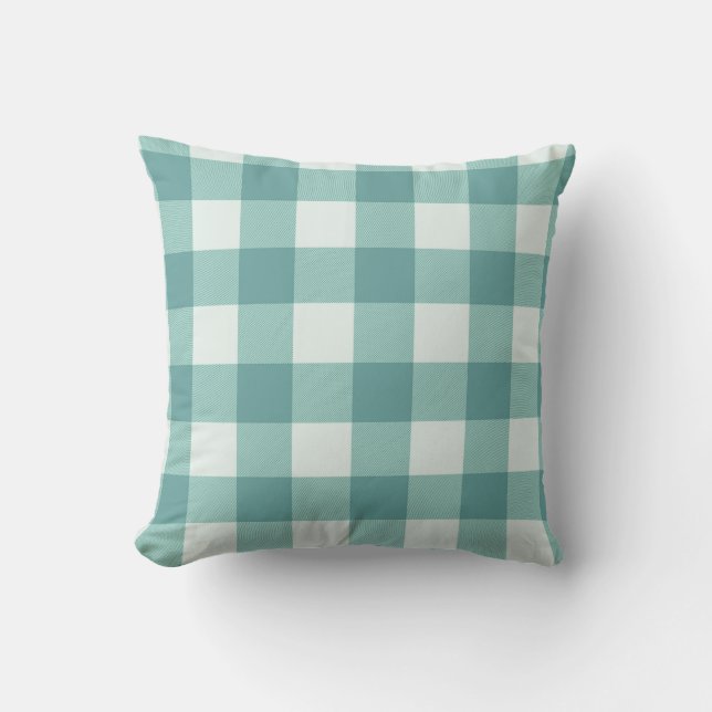 Coussin Carré de plaid rustique de ferme sarcelle blanc bu (Recto)