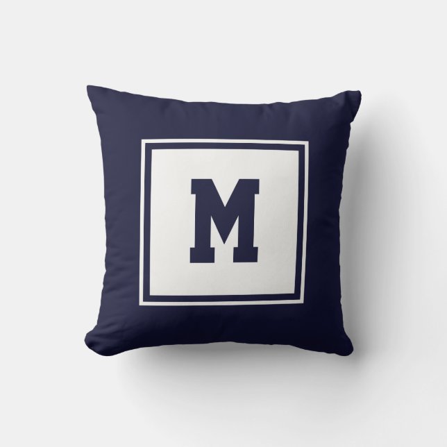 Coussin Carré de Preppy bleu et blanc marine Monogramme pe (Recto)