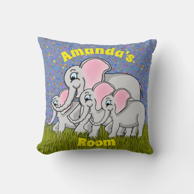 Coussin Carré des éléphants heureux (Recto)