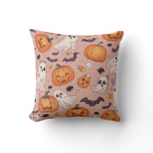 Coussin Carré d'Halloween mignon - Citrouilles et 