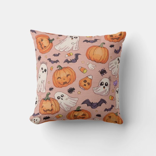 Coussin Carré d'Halloween mignon - Citrouilles et  (Recto)