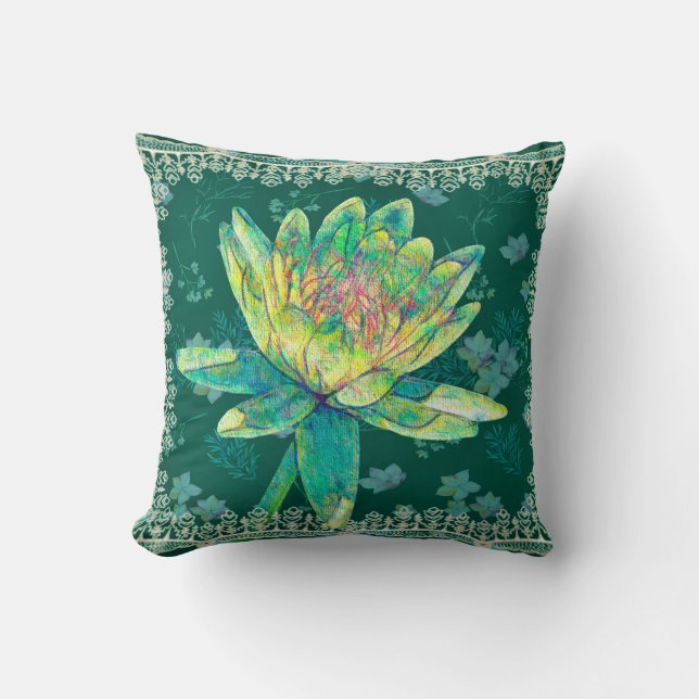 Coussin carré Eau Lily Design Vert (Recto)