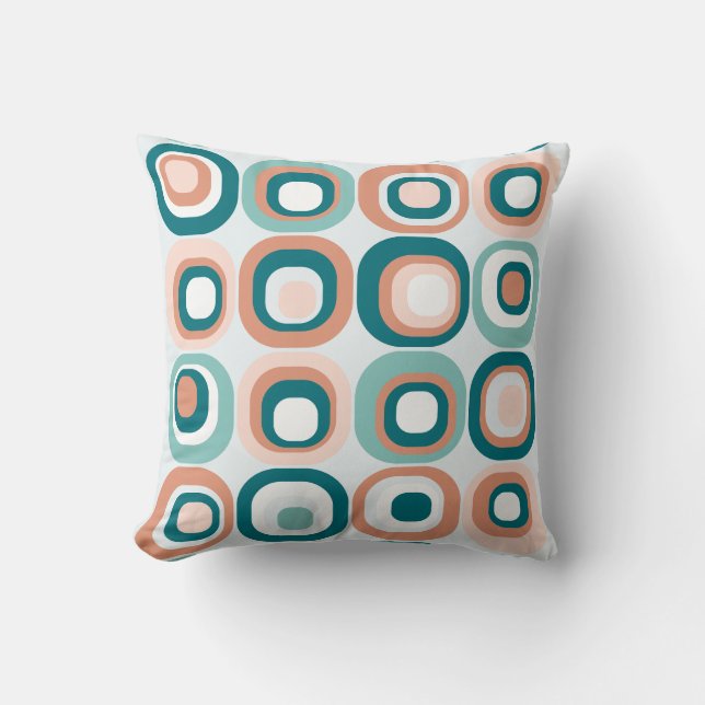Coussin Carré empilé Mid Century Turquoise, Pêche (Recto)