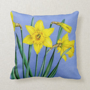 Coussin carré floral de beaux-arts jaunes de